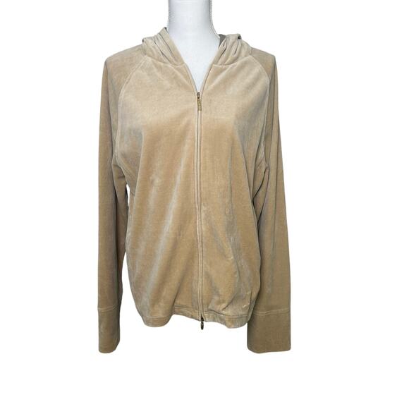 St. John Sport by Marie Gray Jackets & Blazers - St. John Sport VTG beige gold velour full zip hooded lounger jacket size XL